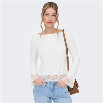  ONLY LIVE LOVE CLOUD DANCER L/S O-NECK LACE TOP - 15385106